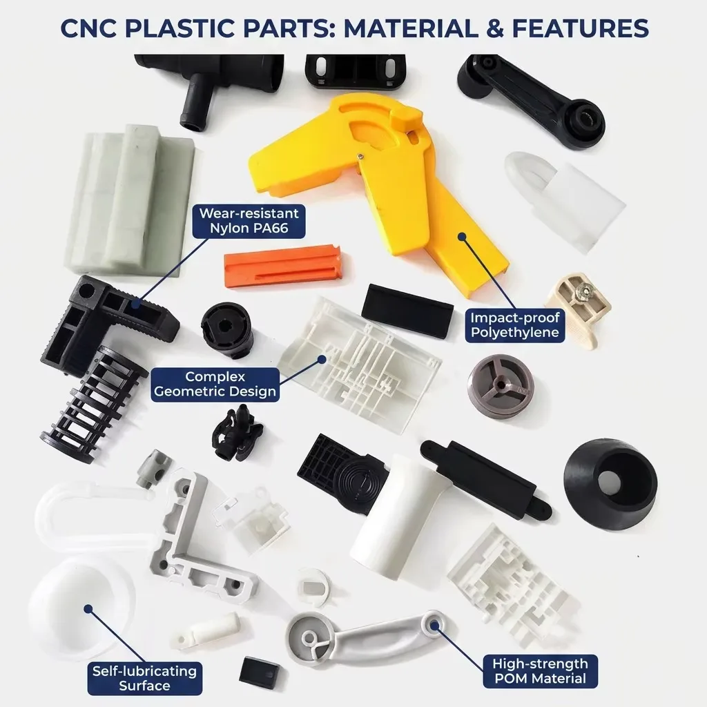 Customer catalogue reference showing custom CNC and molded plastic components