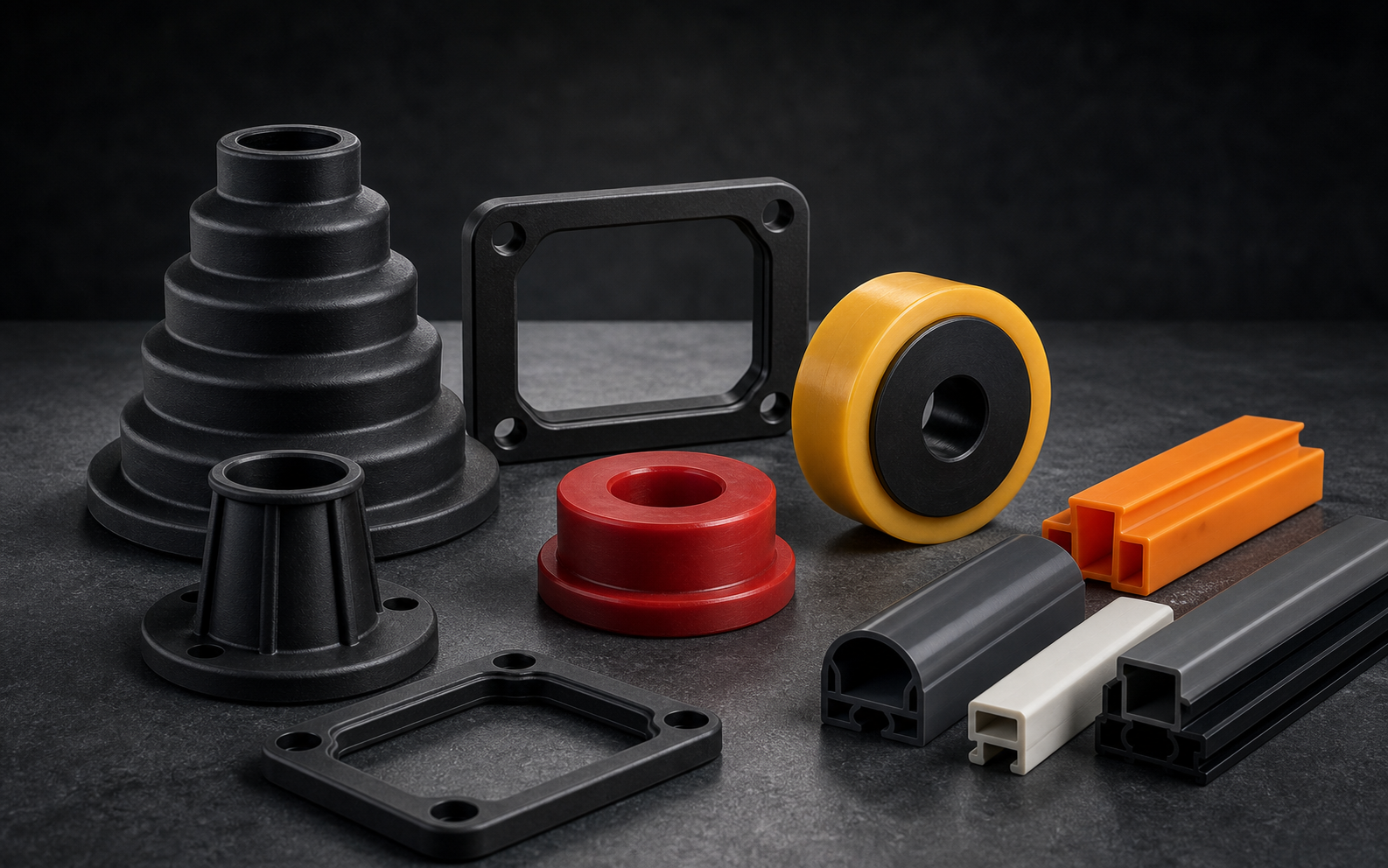 Rubber polyurethane and extrusion material systems